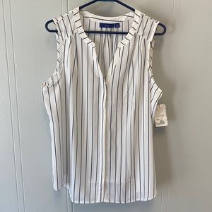Apt 9 navy stripped, button up, blouse tank - size M (runs big) NWT